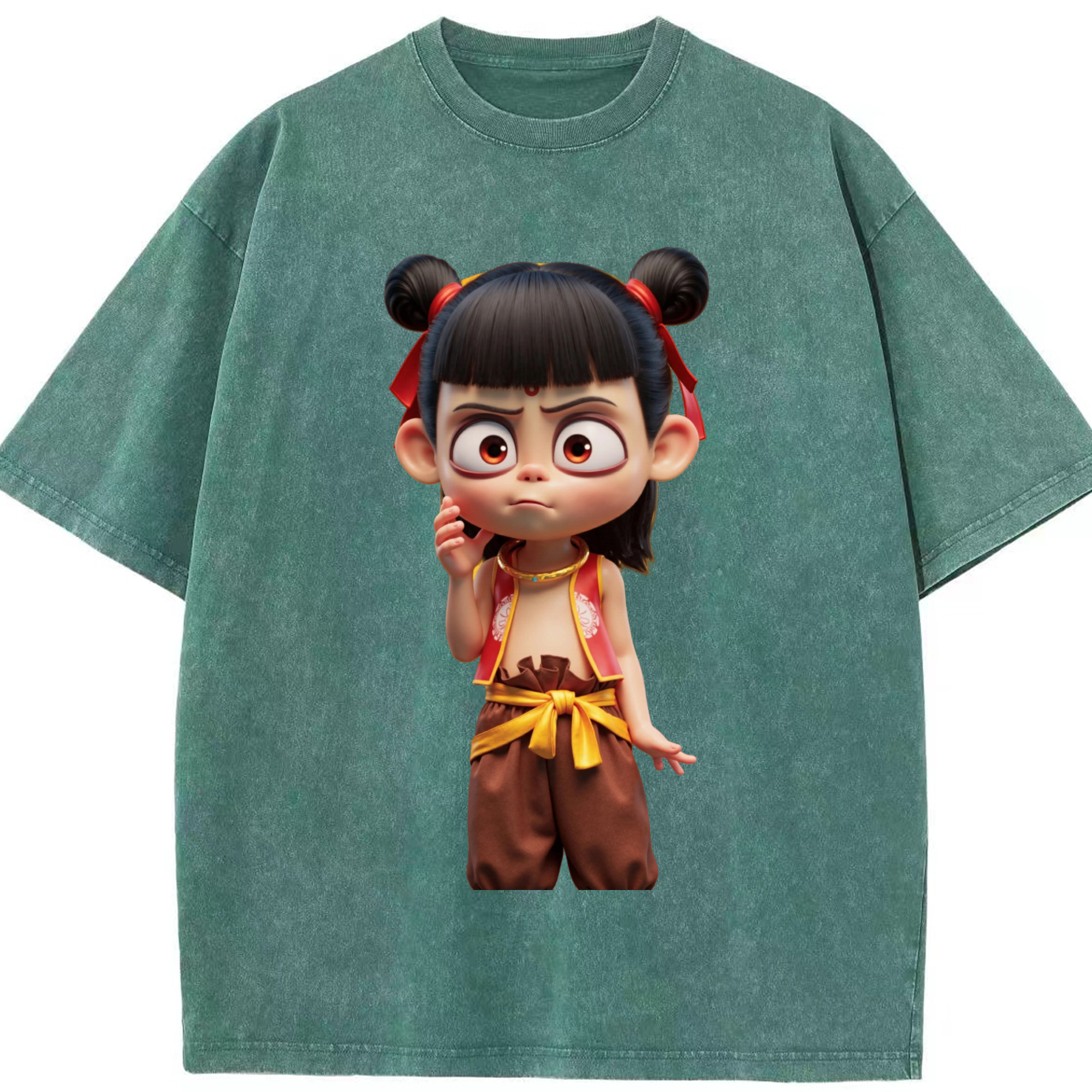 （画像用） Ne Zha 2 ナタ 魔童の大暴れ 綿100% ヴィンテージ風 半袖Tシャツ（フロントプリント）